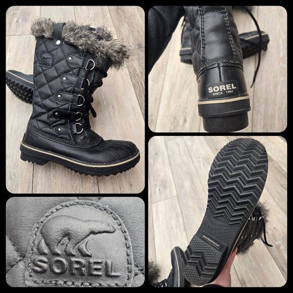 Sorel Women's Black Tofino tall snow Boots warm waterproof 7.5  diamond stitch - Picture 1 of 9